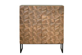 GINER Y COLOMER Buffet en bois de manguier massif avec pattes en fer, 2 tiroirs et 3 portes aux détails en bronze, finition marron foncé - 100x110x42 cm