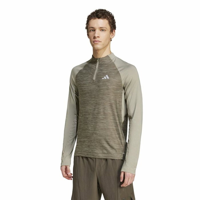 T-shirt à manches longues homme Adidas Gym+ 3 Bandas 1/4Zip Marron