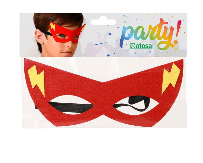 Lunettes antifaz super-héros enfant rouge avec éclairs latéraux jaunes - Accessoire déguisement pour fête, carnaval et photo