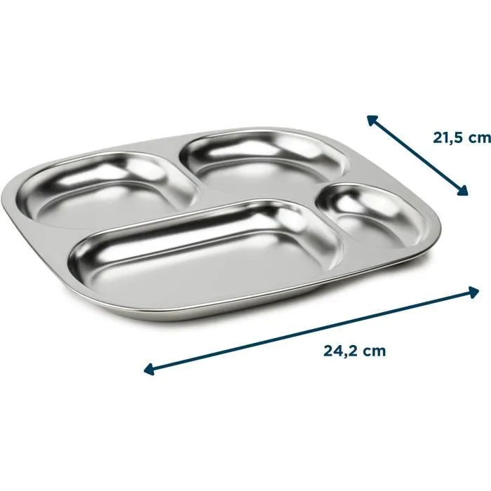 Thermobaby - Plateau Repas Enfant 4 Compartiments en Inox, Sans BPA, Idéal pour la Diversification Alimentaire, Lavable au Lave-Vaisselle