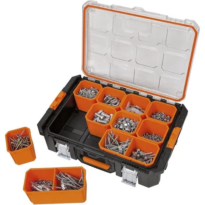 Tood - Mallette organisateur professionnelle avec 12 godets amovibles et couvercle transparent, 53x37x13 cm