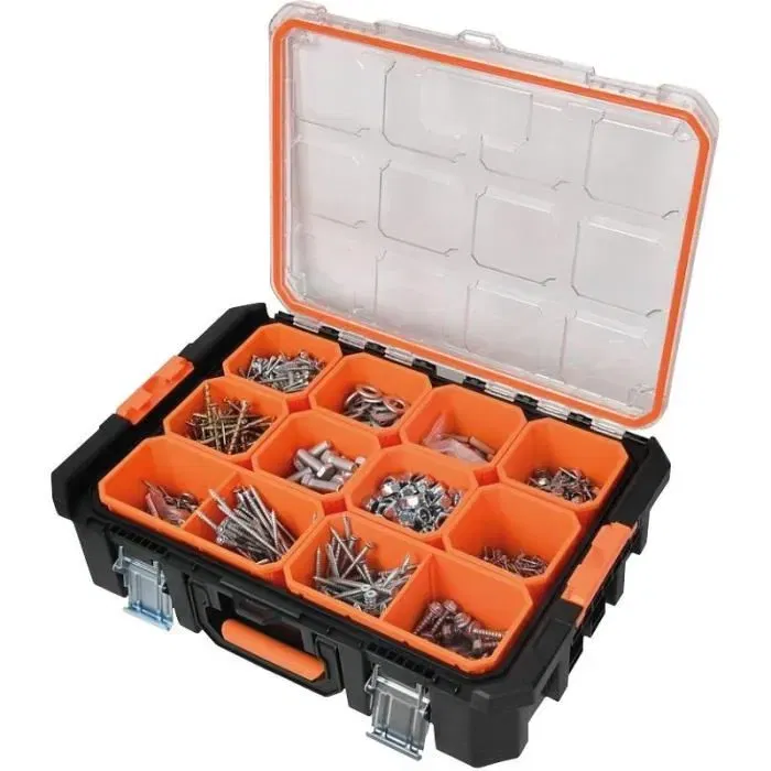 Tood - Mallette organisateur professionnelle avec 12 godets amovibles et couvercle transparent, 53x37x13 cm