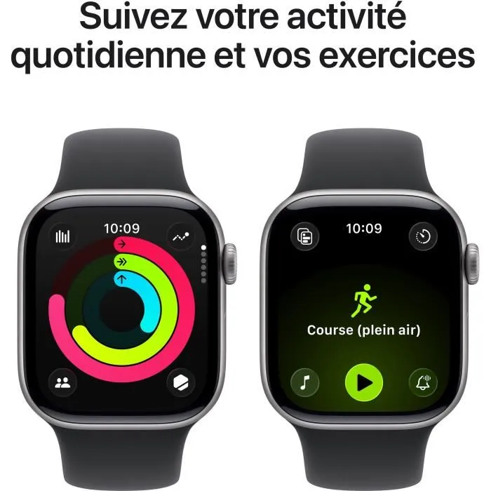 Apple Watch Series 11 GPS, Boîtier Aluminium Space Grey 42mm, Bracelet Sport Band Noir S/M