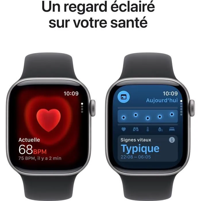 Apple Watch Series 11 GPS, Boîtier Aluminium Space Grey 42mm, Bracelet Sport Band Noir S/M