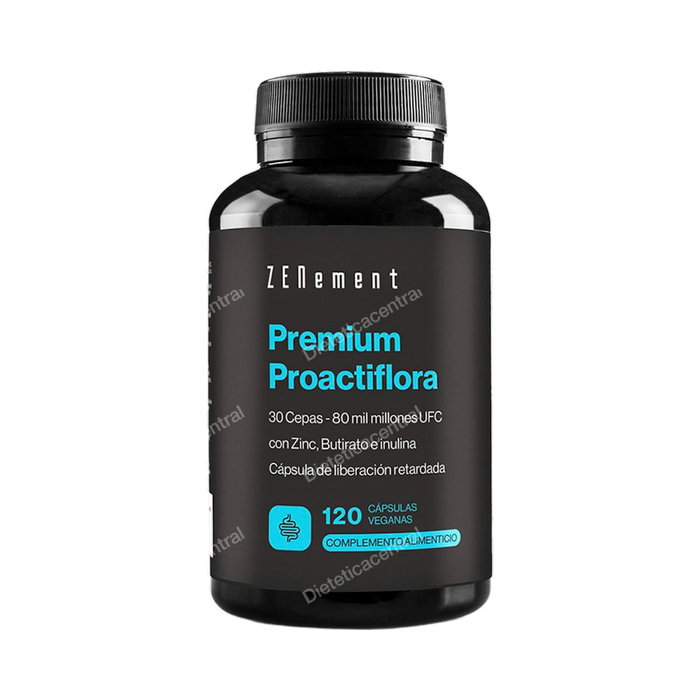 Zenement Premium Proactiflora 30 Cepas - Complément Probiotique avec 80 Milliards d'UFC, Inuline, Zinc, Butyrate - 120 Capsules Gastro-Résistantes à Libération Retardée - Vegan Zenement Premium Proactiflora 30 Cepas - Complément Probiotique avec 80 Milliards d'UFC, Inuline, Zinc, Butyrate - 120 Capsules Gastro-Résistantes à Libération Retardée - Vegan