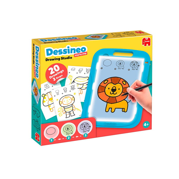 Diset Dessineo, Studio de dessin pour apprendre à dessiner étape par étape, avec 20 planches lumineuses et compartiment de rangement, pour enfants dès 4 ans