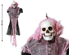 Atosa Squelette décoratif avec cheveux roses et robe noire 50cm