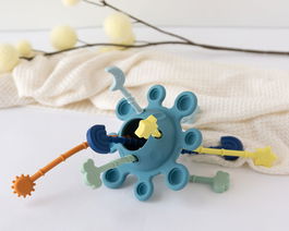 KioKids Jouet Sensoriel en Silicone Alimentaire pour Bébé 10+ Mois, Pop It, Stimulation Motrice et Cognitive, 25 cm, Bleu