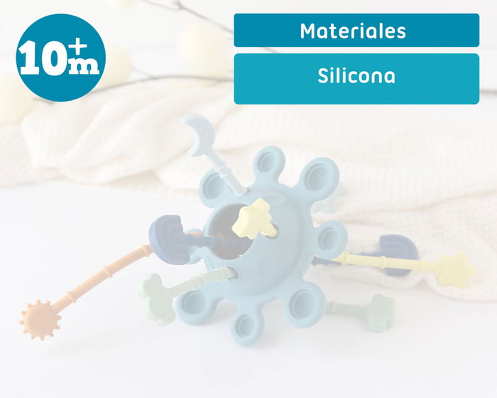 KioKids Jouet Sensoriel en Silicone Alimentaire pour Bébé 10+ Mois, Pop It, Stimulation Motrice et Cognitive, 25 cm, Bleu