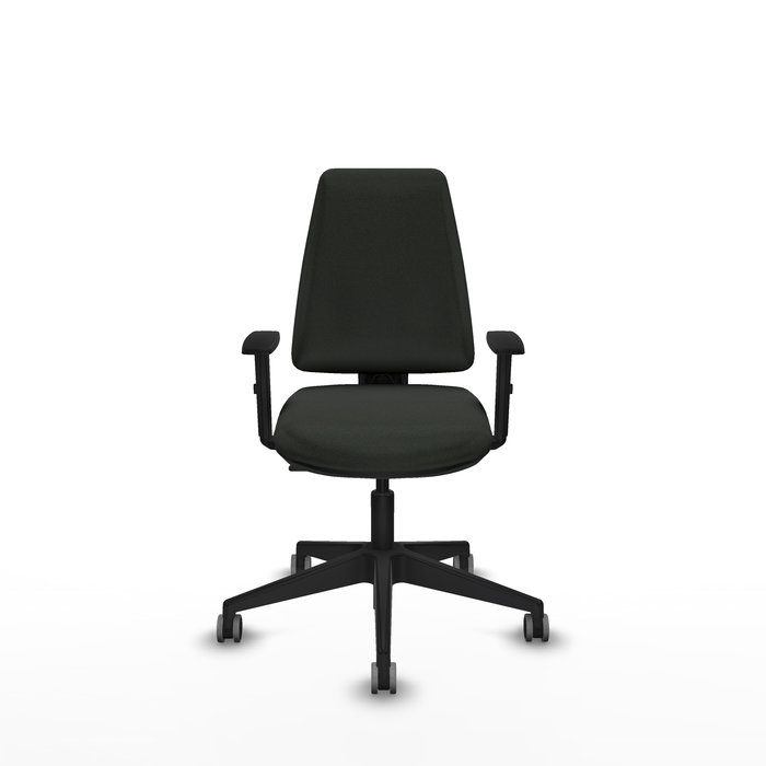 Chaise Elche Contact permament de base Tissu Noir Base pyramidale noire Accoudoir 1D Sans appui-tête Roulettes 65mm pour moquette