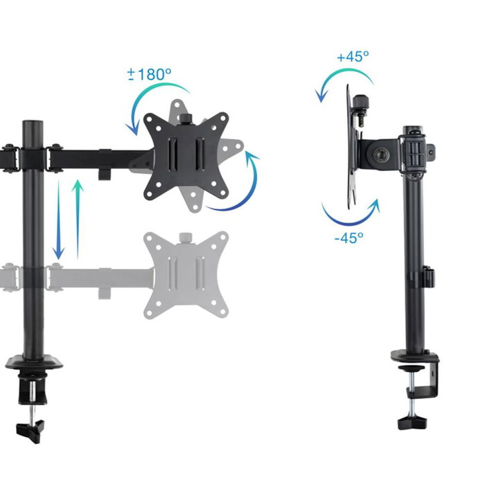 TooQ Support Bureau pour 2 Moniteurs 17-27 Pouces VESA 75x100 mm, Noir, 8 kg/Bras
