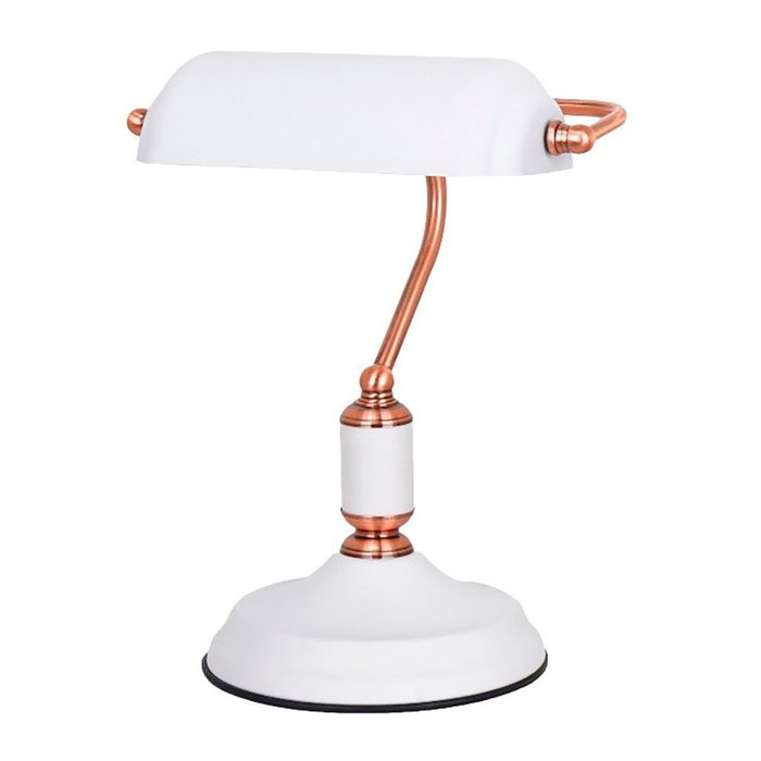 Fbright Lampe de Table E27 Type Banquier Blanc et Cuivre Aluminium 260x195x345 mm Fbright Lampe de Table E27 Type Banquier Blanc et Cuivre Aluminium 260x195x345 mm