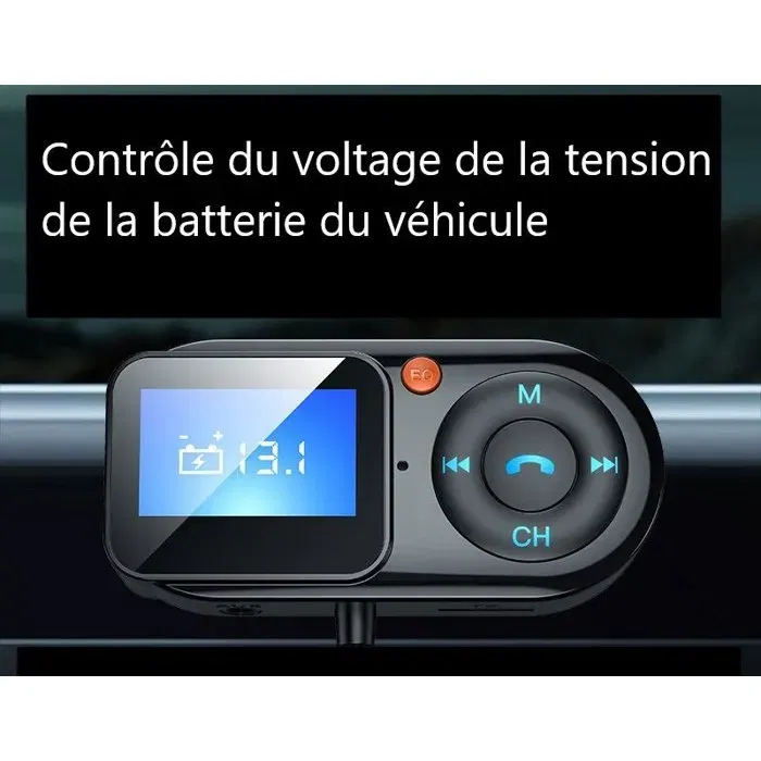 Thomson Transmetteur FM Bluetooth avec écran déporté et câble spiral 1m - Voltmetre et lecteur carte SD pour voiture 12V/24V