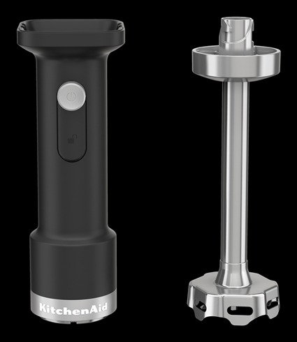 Kitchenaid 5KHBRV00BM Batteur à main sans fil noir mat, compact léger sans batterie avec bras démontable et lame en acier inox 4 branches et gobelet 700ml sans BPA