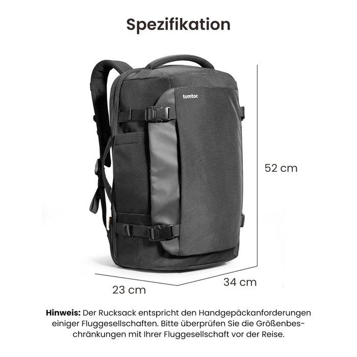 tomtoc Navigator-T66 Sac à Dos de Voyage 40L Noir