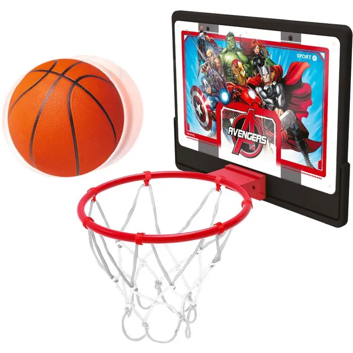 Marvel - Panier de basket mural Avengers avec anneau en acier, fixation murale facile, ballon et pompe inclus, idéal pour enfant dès 3 ans