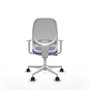 Chaise Cilanco Synchro 3 positions tissu Violet Maille Gris Structure polyamide blanc Accoudoirs blancs Sans appui-tête Roulettes 65mm nylon