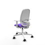 Chaise Cilanco Synchro 3 positions tissu Violet Maille Gris Structure polyamide blanc Accoudoirs blancs Sans appui-tête Roulettes 65mm nylon