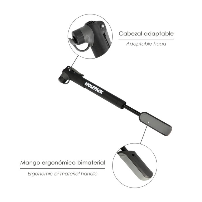 WOLFPACK LINEA PROFESIONAL Mini Pompe de Cadre pour Vélo WOLFPACK LINEA PROFESIONAL Mini Pompe de Cadre pour Vélo