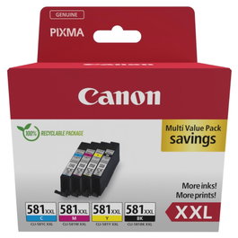 Canon CLI-581XXL Multipack 4 Couleurs (Noir, Cyan, Magenta, Jaune) de très haut rendement