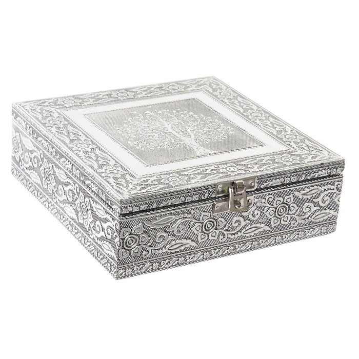 Boîte à bijoux Home ESPRIT Argenté Naturel Bois Aluminium 18 x 18 x 6 cm