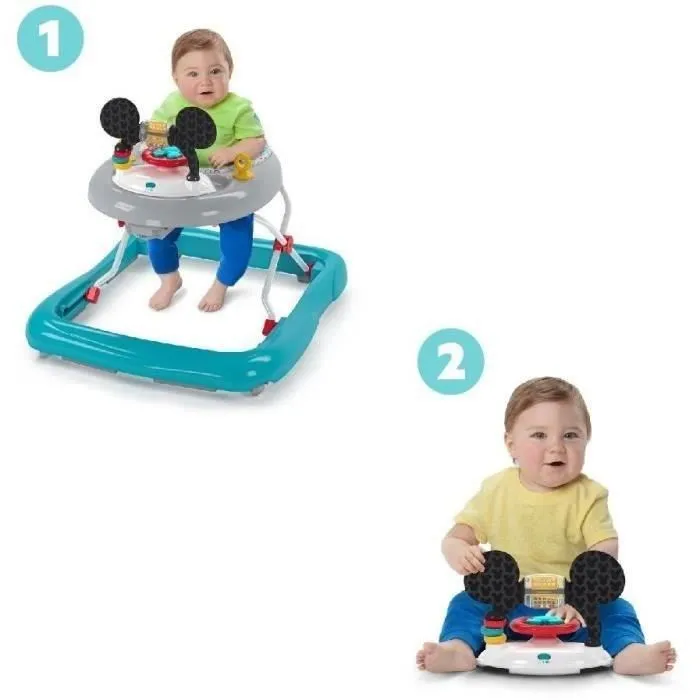 Disney Baby - Mickey - Trotteur Bébé Évolutif et Pliable 2-en-1 avec Centre d'Activités Amovible, Jeu d'Éveil Lumineux et Musical - Cadeau Bébé