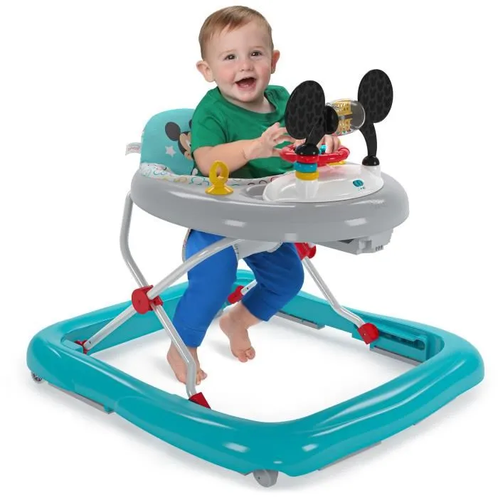 Disney Baby - Mickey - Trotteur Bébé Évolutif et Pliable 2-en-1 avec Centre d'Activités Amovible, Jeu d'Éveil Lumineux et Musical - Cadeau Bébé
