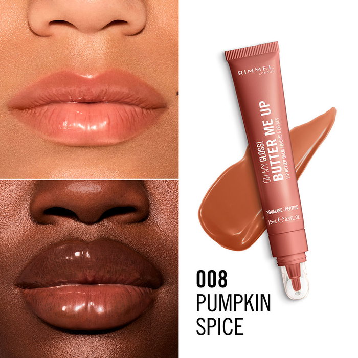 Rimmel London OH MY GLOSS! Baume à Lèvres Hydratant N° 008 Citrouille Épicée avec Squalane et Peptides, 1 Unité