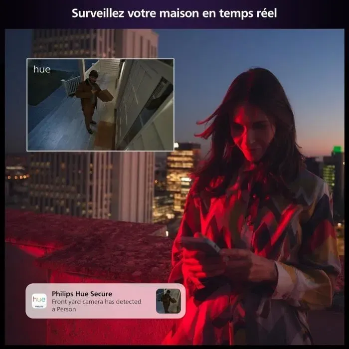Philips Hue - Caméra de sécurité filaire intérieure ou extérieure Secure, HD 1080P, vision nocturne, détection IA, support de bureau/mur, blanc