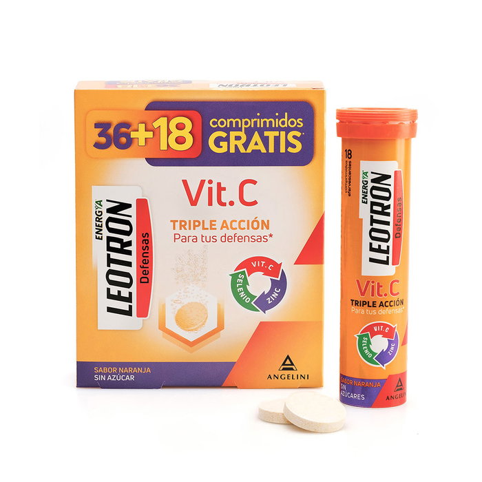 Leotron Vitamine C Triple Action Comprimés Effervescents Goût Orange 54 unités