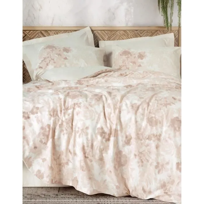 Parure de lit 100% coton renforcé King - Housse de couette 220 x 240 cm + 2 taies d'oreiller 60 x 60 cm - Coloris Beige - 145 fils au pouce carré