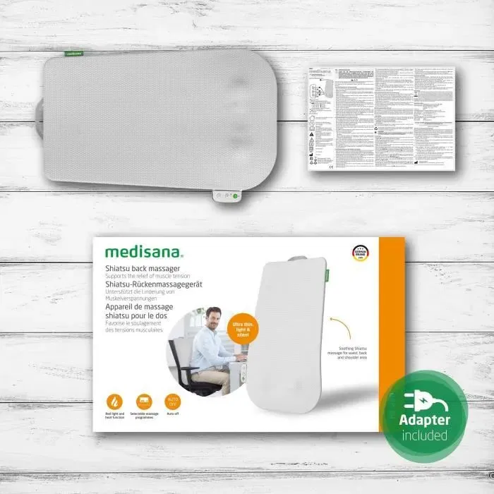 Medisana Dossier de Massage Shiatsu MC 600 avec Fonction Chauffante et 4 Programmes - Modèle Ultra-fin et Léger pour Dos, Taille et Épaules - Blanc