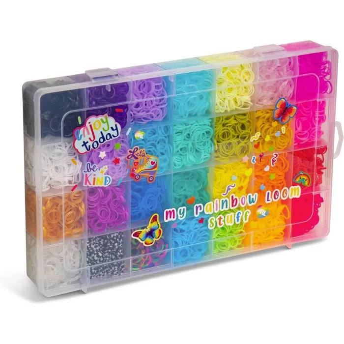 Rainbow Loom Treasure Trove - Kit créatif pour bracelets élastiques DIY - Coffret avec 11 000 élastiques (28 couleurs), fermoirs et accessoires - Idée cadeau enfant dès 7 ans Rainbow Loom Treasure Trove - Kit créatif pour bracelets élastiques DIY - Coffret avec 11 000 élastiques (28 couleurs), fermoirs et accessoires - Idée cadeau enfant dès 7 ans