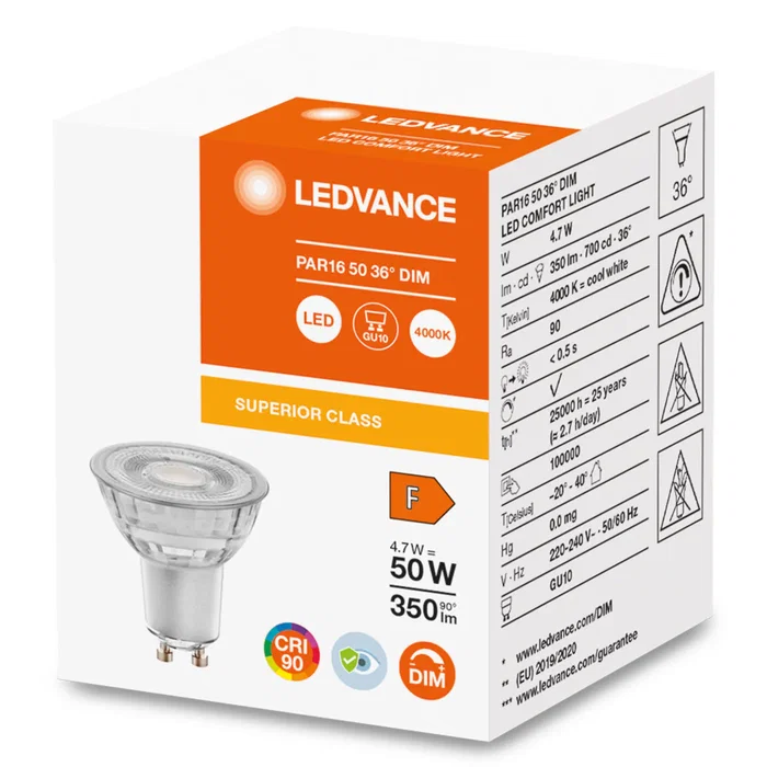 Ledvance Ampoule LED GU10 4.7W 350lm 4000K Blanc Naturel Dimmable 36° IP20 - Alternative aux halogènes, CRI ≥90