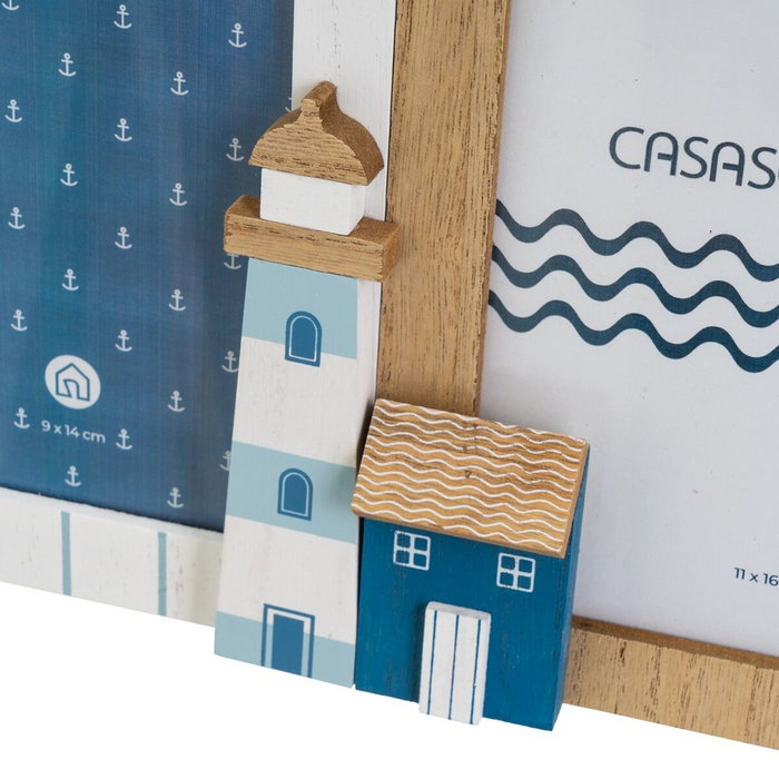 BigBuy Home Cadre photo Bleu Blanc Naturel Verre Bois MDF