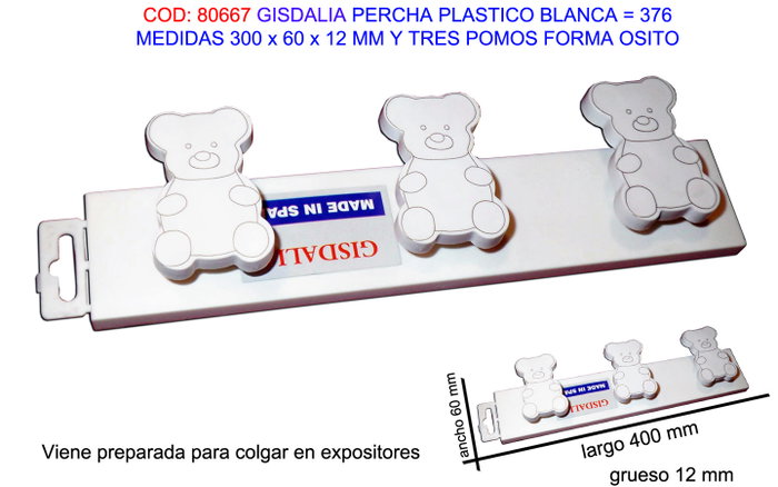 GISDALIA FINSTOCK Percha en plastique petit ours GISDALIA FINSTOCK Percha en plastique petit ours