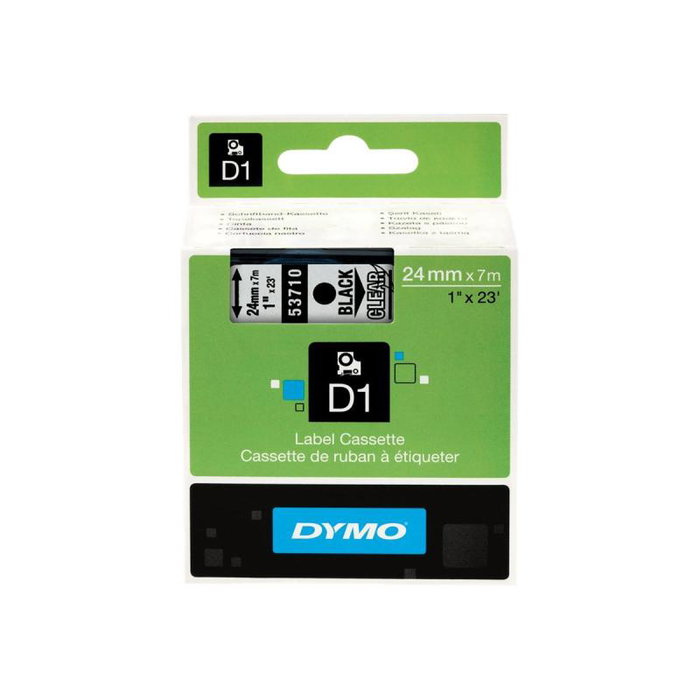 Dymo Ruban d'étiquetage 53710 Clear Black (S0720920), pour LabelManager, original D1, adhésif polyvalent pour plastique, papier, métal, bois, verre
