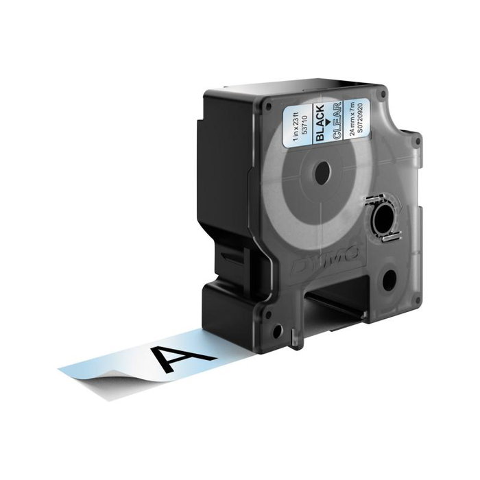 Dymo Ruban d'étiquetage 53710 Clear Black (S0720920), pour LabelManager, original D1, adhésif polyvalent pour plastique, papier, métal, bois, verre