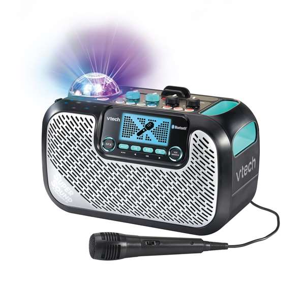 Vtech Karaoké Super Sound avec Haut-Parleur et Microphone Intégrés - Projection de Lumières Multicolores pour Fêtes - Dimensions 30,6x16x20,8 cm Vtech Karaoké Super Sound avec Haut-Parleur et Microphone Intégrés - Projection de Lumières Multicolores pour Fêtes - Dimensions 30,6x16x20,8 cm