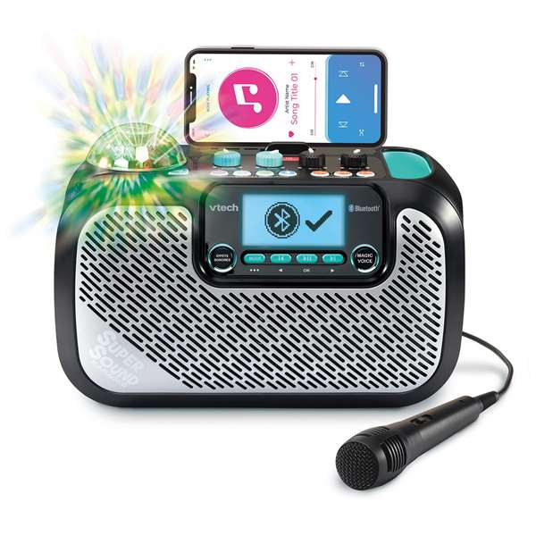 Vtech Karaoké Super Sound avec Haut-Parleur et Microphone Intégrés - Projection de Lumières Multicolores pour Fêtes - Dimensions 30,6x16x20,8 cm Vtech Karaoké Super Sound avec Haut-Parleur et Microphone Intégrés - Projection de Lumières Multicolores pour Fêtes - Dimensions 30,6x16x20,8 cm