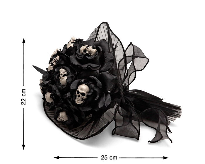 Bouquet de fleurs noires avec crânes pour décoration de Halloween ou costume de mariée morte Bouquet de fleurs noires avec crânes pour décoration de Halloween ou costume de mariée morte