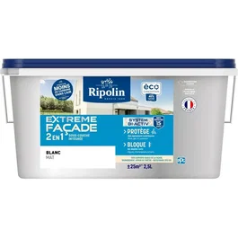 Ripolin Peinture Extrême Façade 2 en 1 - Blanc Mat - 2,5L - Application Facile, Pouvoir Couvrant, Résistance aux UV - 40% Matières Recyclées