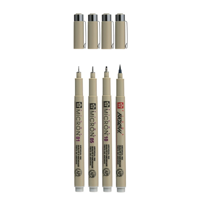 Sakura Set de pointe fine Pigma Micron, 4 tailles, Gris Froid Clair