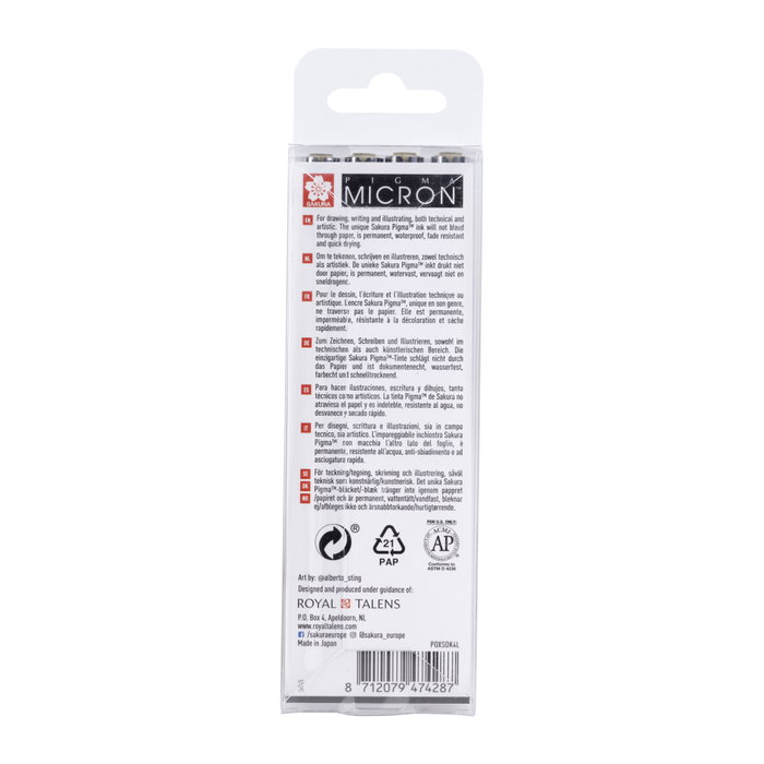 Sakura Set de pointe fine Pigma Micron, 4 tailles, Gris Froid Clair