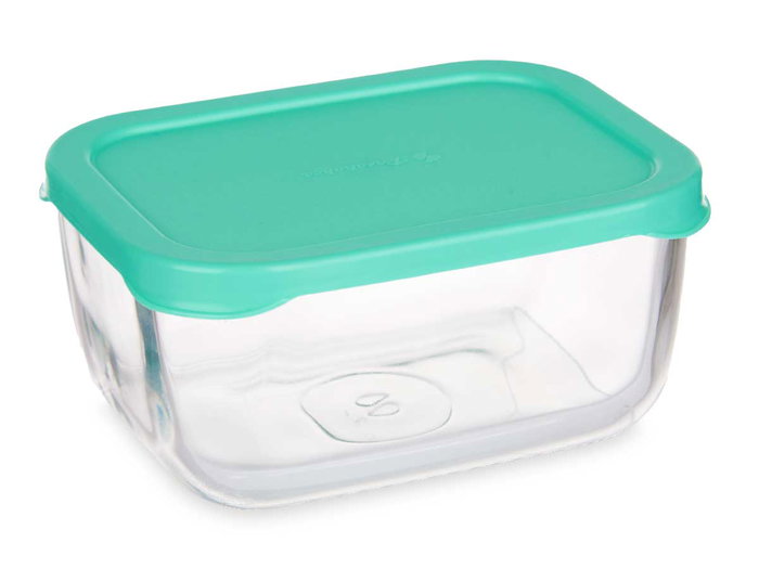 Pasabahce Boîte de Conservation Snow Box Tapa Verde avec Couvercle Vert 420 ml 12,5x9,5x6 cm Verre et Plastique (Set de 12)