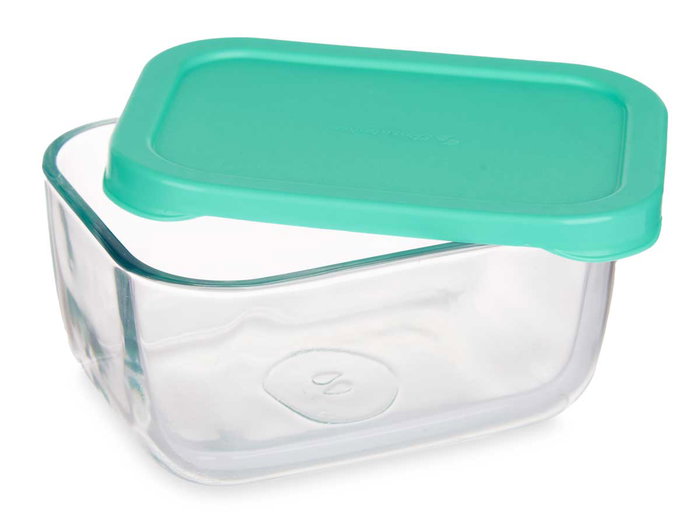 Pasabahce Boîte de Conservation Snow Box Tapa Verde avec Couvercle Vert 420 ml 12,5x9,5x6 cm Verre et Plastique (Set de 12)
