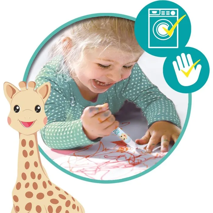 SES Creative Sophie la girafe - Boîte de 8 feutres lavables à l'eau pour bébé dès 12 mois - My First, dessin et peinture