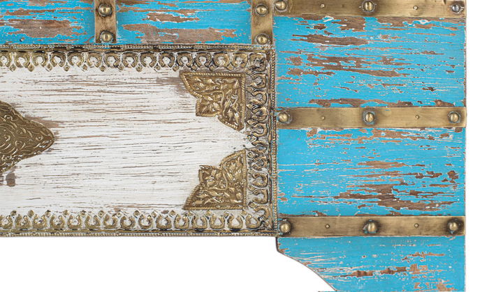 GINER Y COLOMER Table basse en bois de manguier vieilli bleu et blanc, dessus en verre transparent, design rustique artisanal, 150 x 90 x 46 cm GINER Y COLOMER Table basse en bois de manguier vieilli bleu et blanc, dessus en verre transparent, design rustique artisanal, 150 x 90 x 46 cm