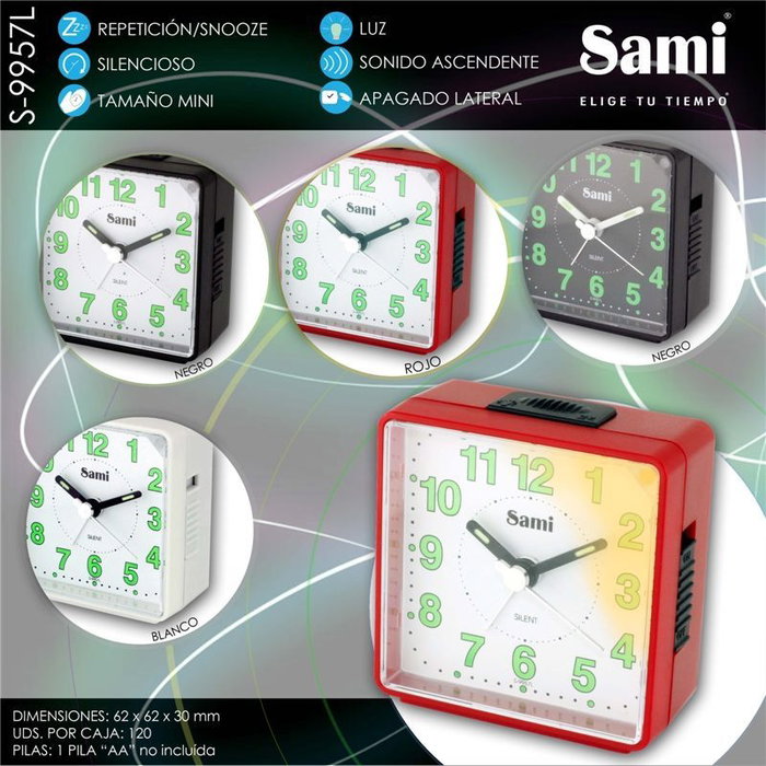 SAMI Réveil Mini Rouge avec lumière et mode silencieux