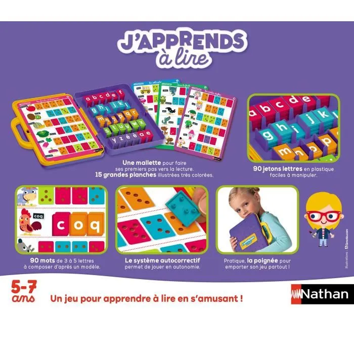 Nathan J'apprends à Lire - Jeu Éducatif pour Apprendre à Lire et Écrire - Autocorrection, Mots Simples, Vocabulaire 5 Ans